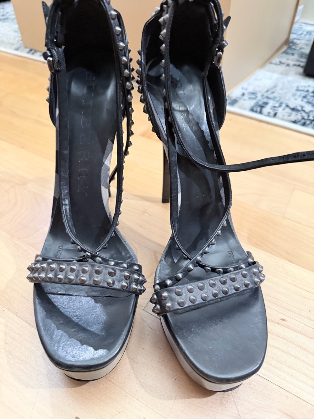Studded Black Platform High Heel Sandals - Picture 5 of 6